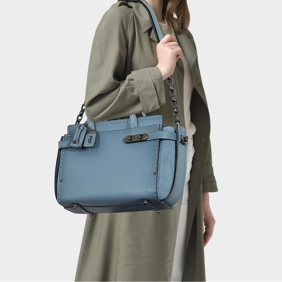 Coach Handbags - Rare COACH 1941 Double Swagger Signature Chambray Blue And Black Shoulde…
